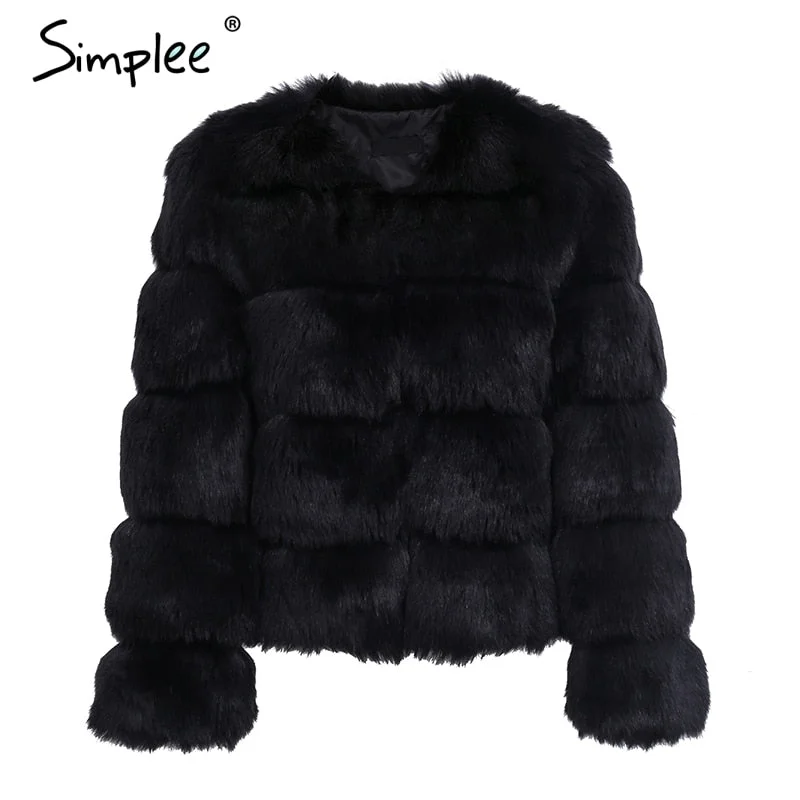 Simplee Vintage fluffy faux fur coat women Short furry fake fur winter outerwear pink coat 2018 autumn casual party overcoat