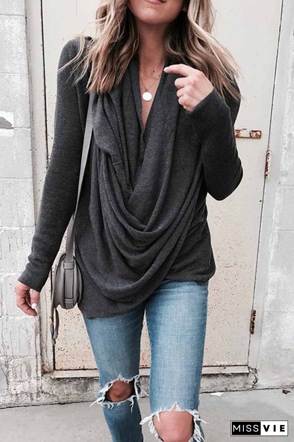 Solid Long Sleeve Drape Top(2 Colors)