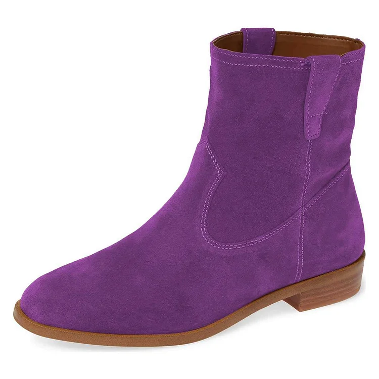 Purple Vegan Suede Flat Ankle Boots |FSJ Shoes