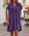 Summer V Neck Short Sleeve Babydoll Dress Casual Bohemian Dress Beach Long Sundress