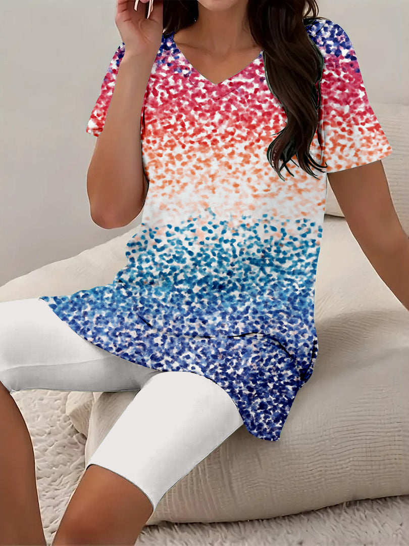 Women Long Sleeve V-neck Graphic Floral Printed Top