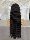13x6 Full Lace Frontal Wig Deep Wave Wig 34inches Natural Black Hair Pre Plucked Human Hair Wig