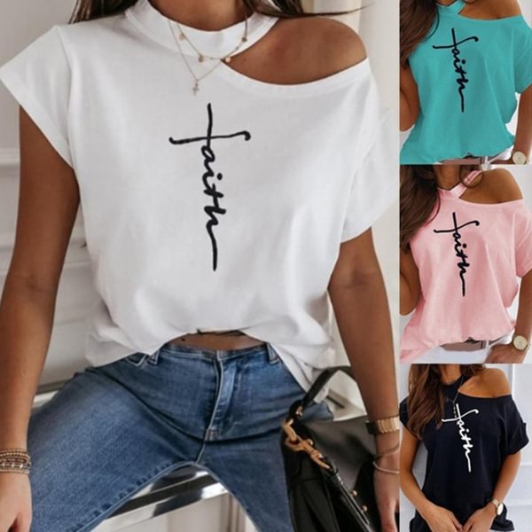 Summer New Fashion Women's Letter Printed Casual Short Sleeve Strapless T-shirt Loose Soft and Comfortable Summer Top Shirt S-5XL - Life is Beautiful for You - SheChoic