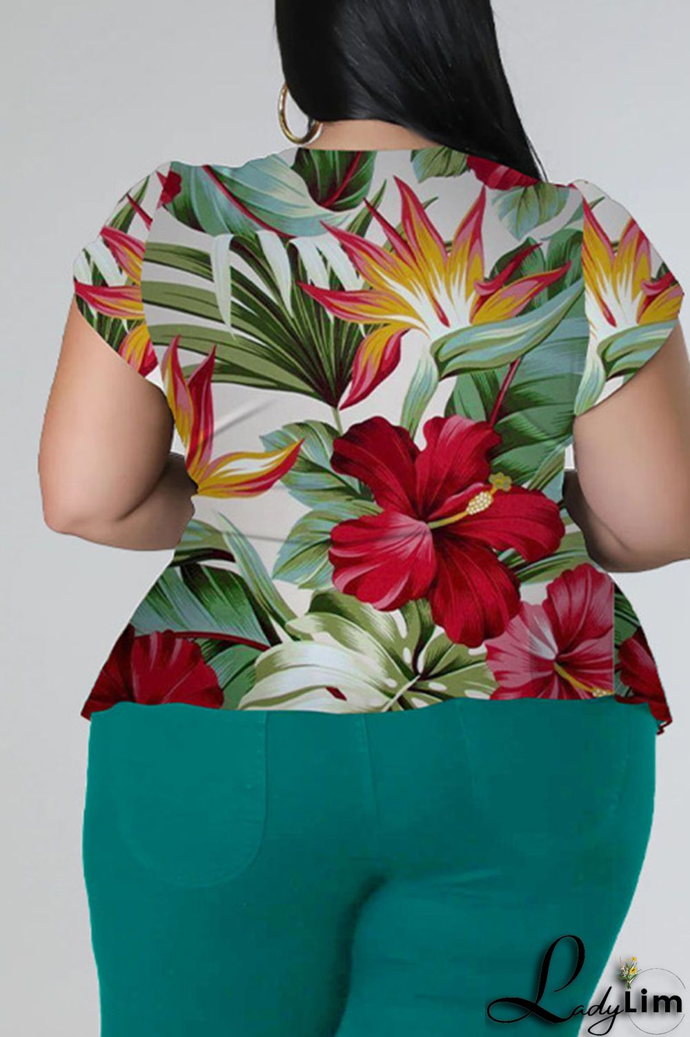 Red Casual Print Bandage Patchwork V Neck Plus Size Two Pieces