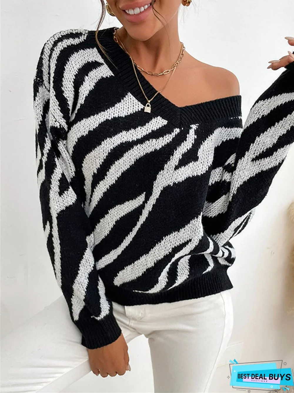 Fashion Zebra Pattern Warm Knitting Sweater