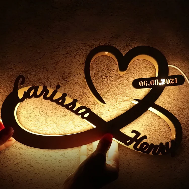 Custom Name Wooden Infinity Heart Engraved LED Night Lights