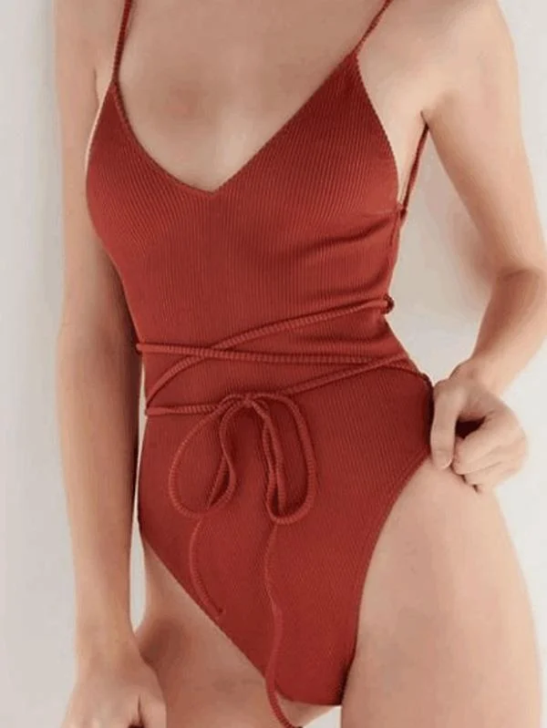Sexy V-Neck Bandage One-Piece Swimwear