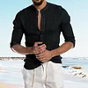 Gioiacombo&trade; Camicia a maniche lunghe in lino con scollo a V tinta unita popolare dei nuovi uomini