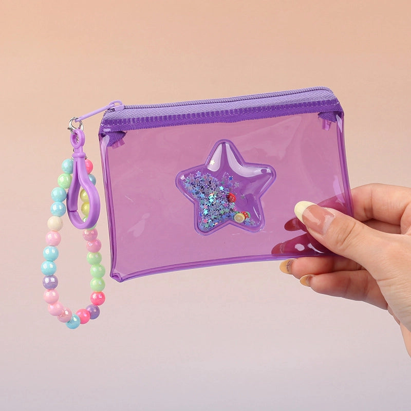 Fashion Stars Pvc Quicksand Color Transparent Coin Purse Card Bag Mouth Red Envelope Earphone Bag Zipper Small Wallet Ornaments