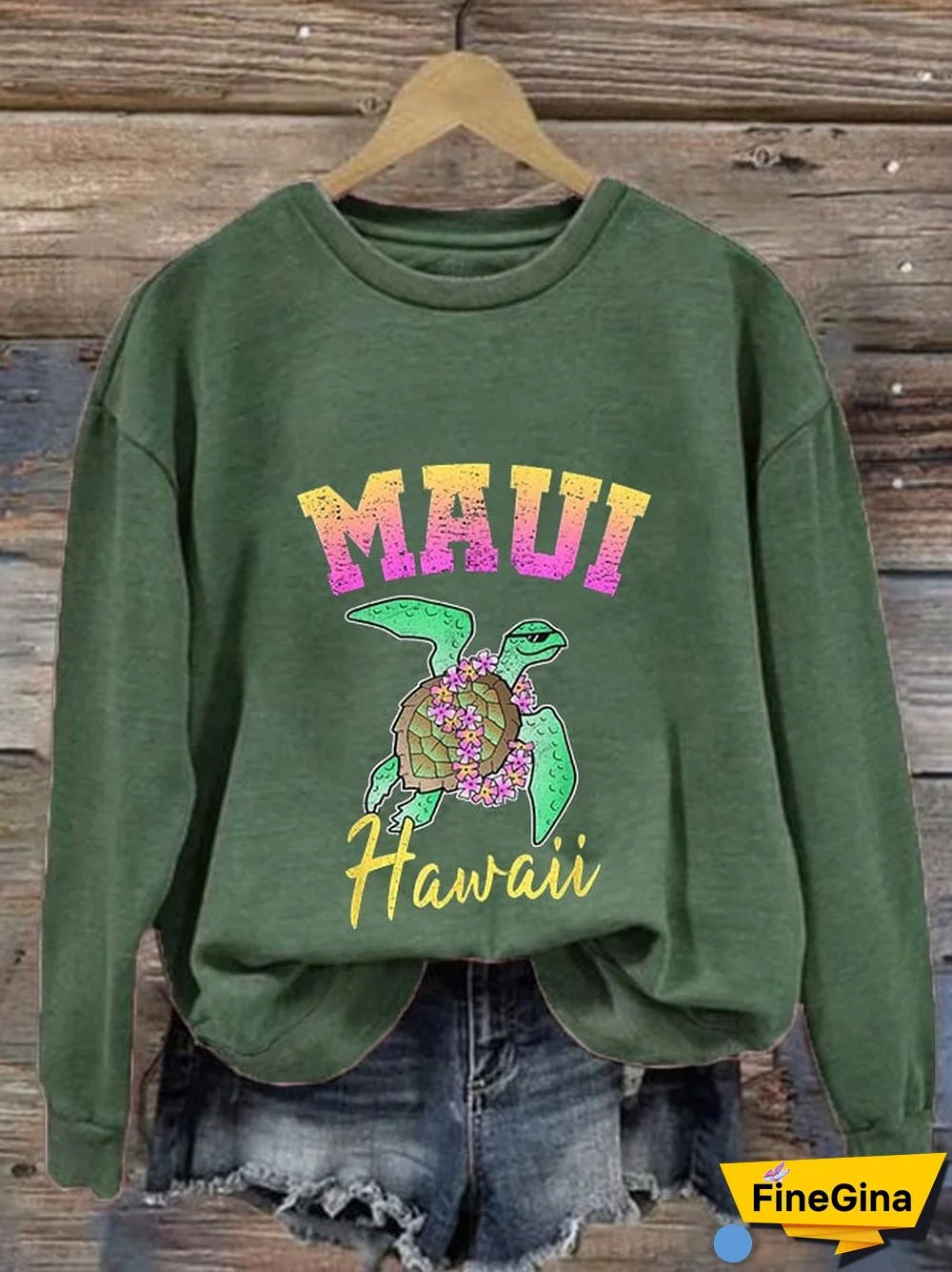 Women's Maui Hawail Sea Turtle Print Casual Sweatshirt