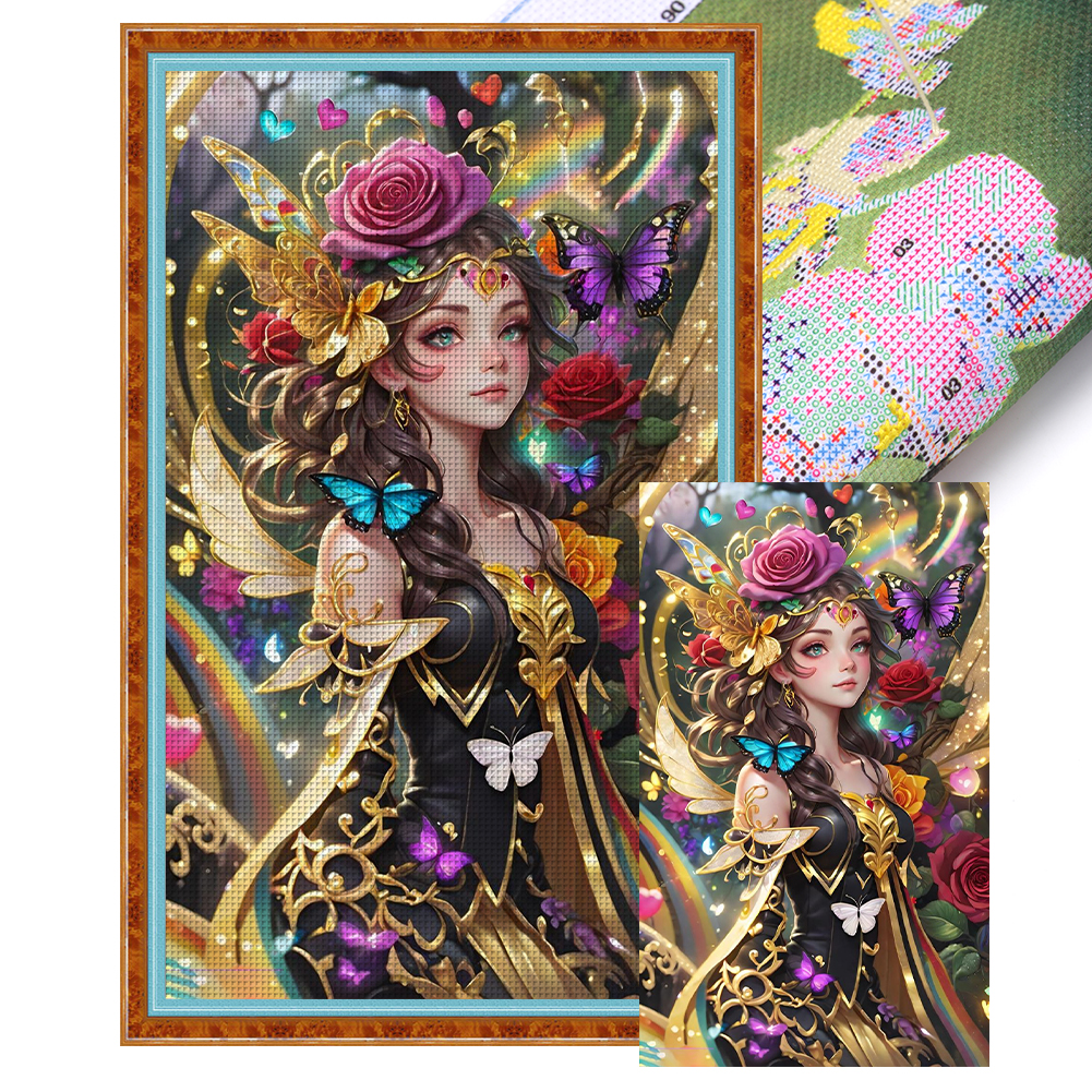 Rose Angel Girl Full 14CT Pre-stamped Canvas(40*65cm) Cross Stitch
