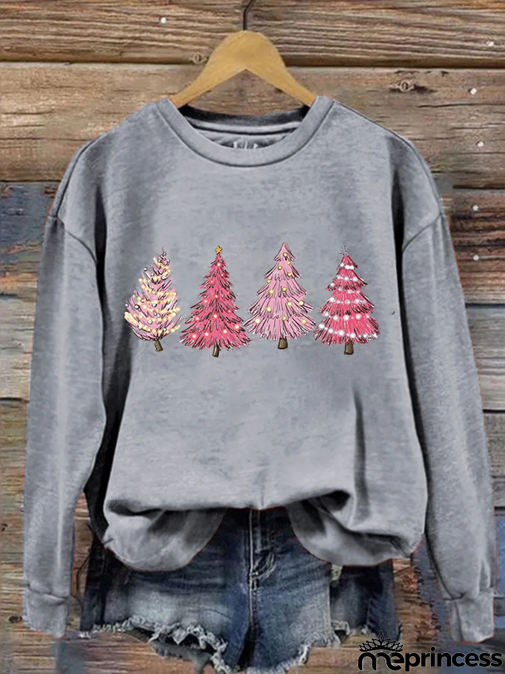 Women's Pink Light Tree Print Sweatshirt