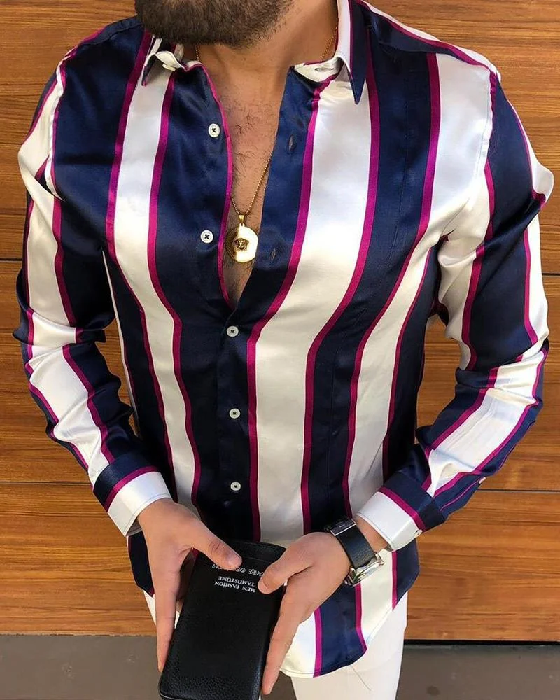 Casual Striped Textured Long-sleeved Shirt