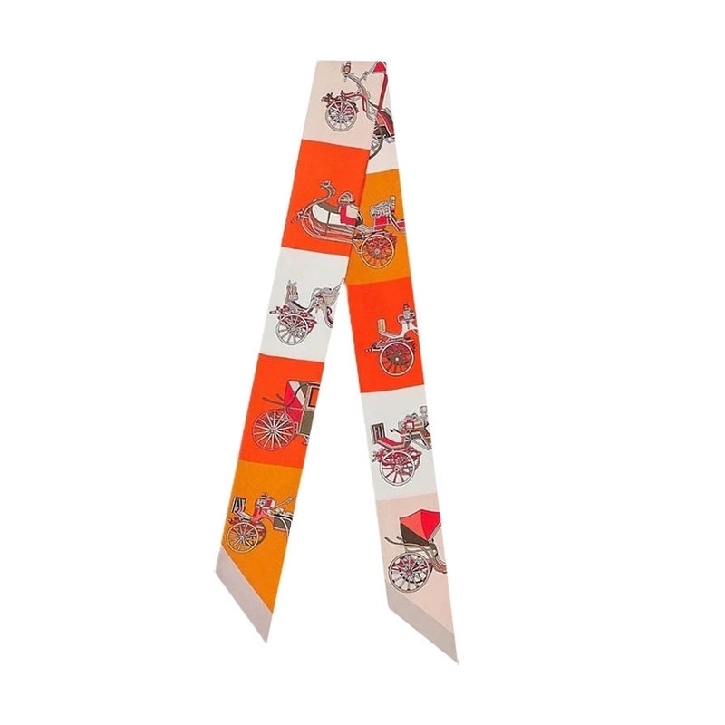 Women’s Minimalist Classic Style Color Block Satin Printing Silk Scarf