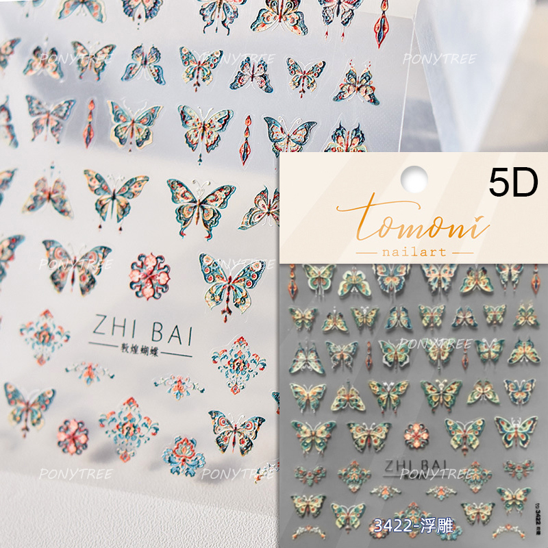 Bayuyun Dreamy Summer Nails – Blue Pink Purple Gradual Flower Petal Butterfly 5D Nail Art Stickers  