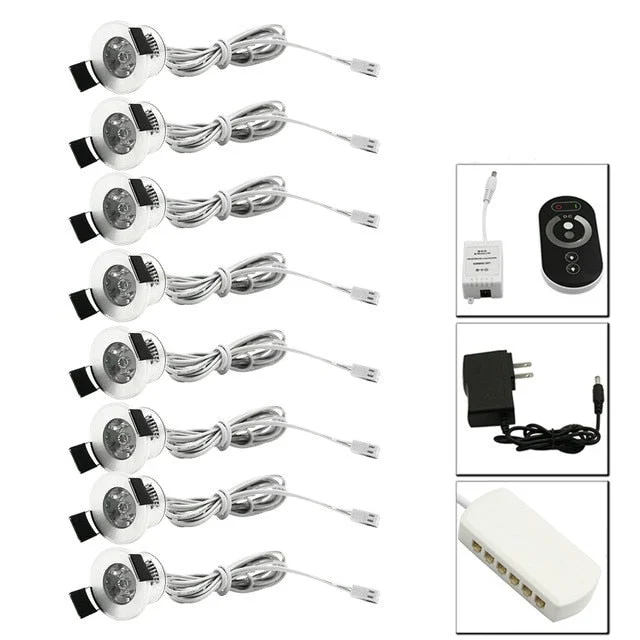 Mini LED Spot Downlights Dimmable Lamp Set Remote Controller Ceiling Recessed 1.5W 27mm Hole Silvery Cabinet Lights