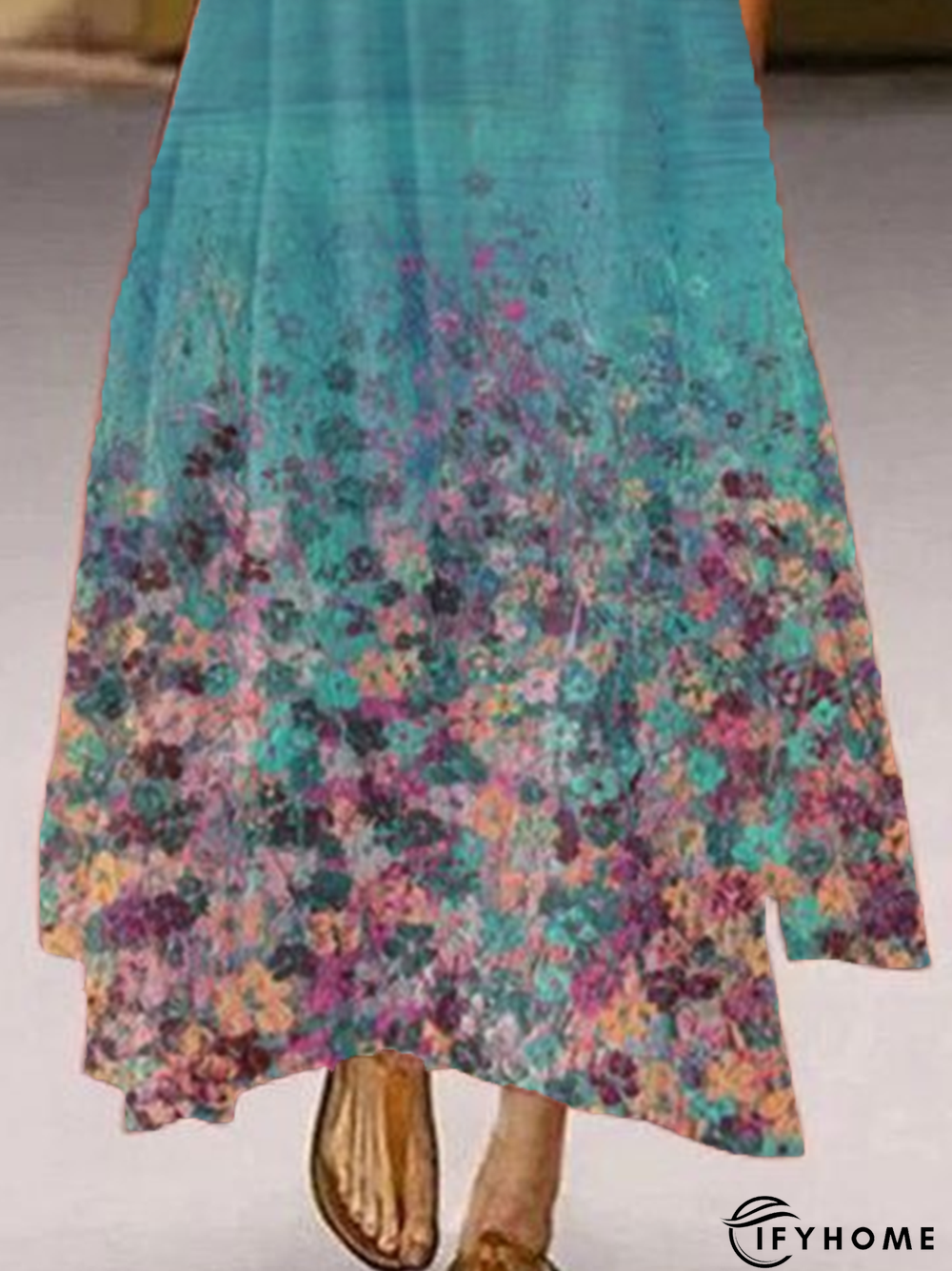 New Women Chic Plus Size Vintage Holiday Casual Floral V Neck Boho A-Line Weaving Dress | IFYHOME