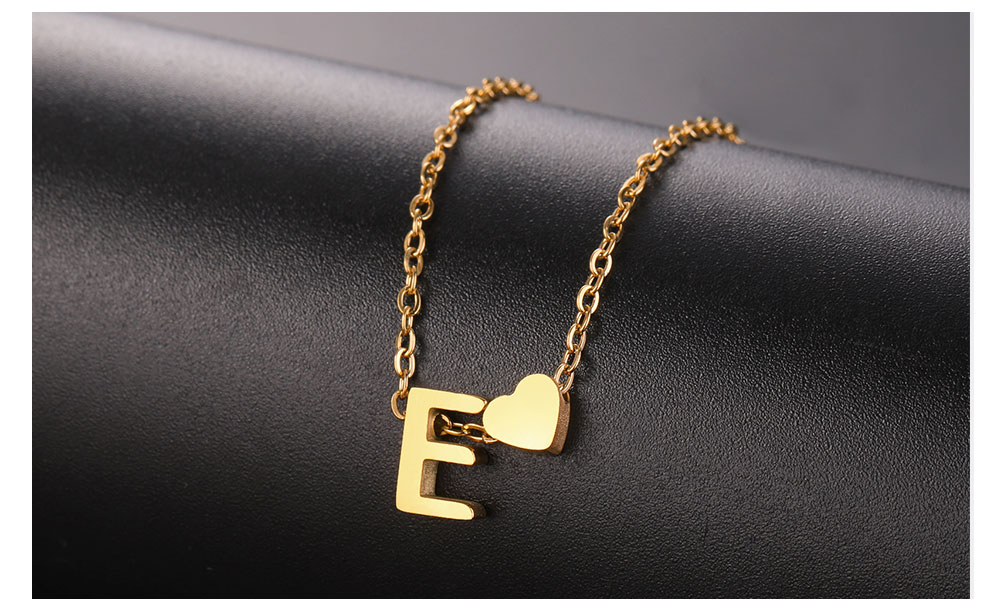 Tegooe Initial Letter Mini Heart Pendant Necklace - Stainless Steel A-Z Choker