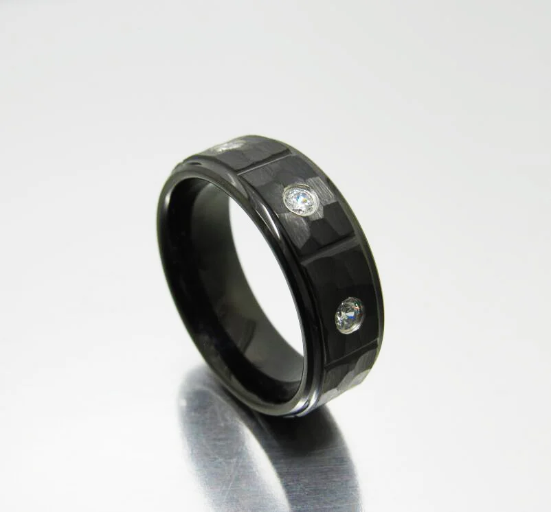 8MM Black Tungsten Carbide Rings With Open-Step Hammered Pattern Eight-Slot Vacuum Electric Womens And Mens 