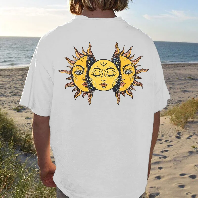 Men Fashion Abstract Hippie Sun Print T-shirt