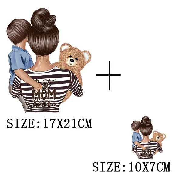Mom&Baby Heat Sticker On T-shirt DIY Washable Iron On Transfer For Clothing Lovely Design On Clothes Patches Applique Decoration