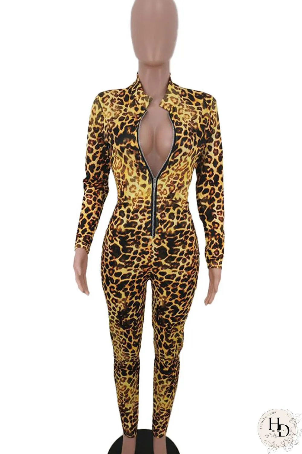Blue Sexy Print Polyester Long Sleeve O Neck Jumpsuits