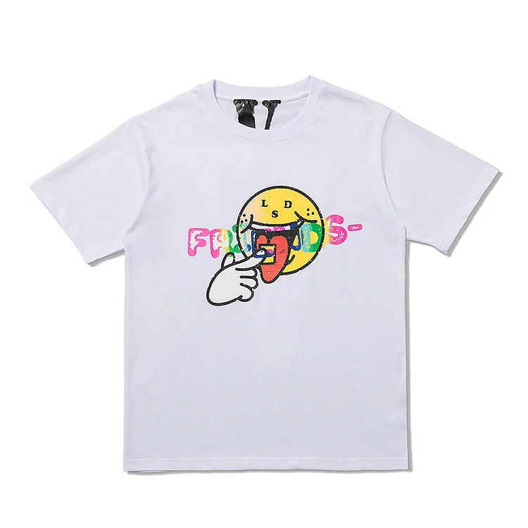 Vlone Rainbow Smiley Face Short Sleeve Men and Women AllMatching Loose HalfSleeve Summer Wear