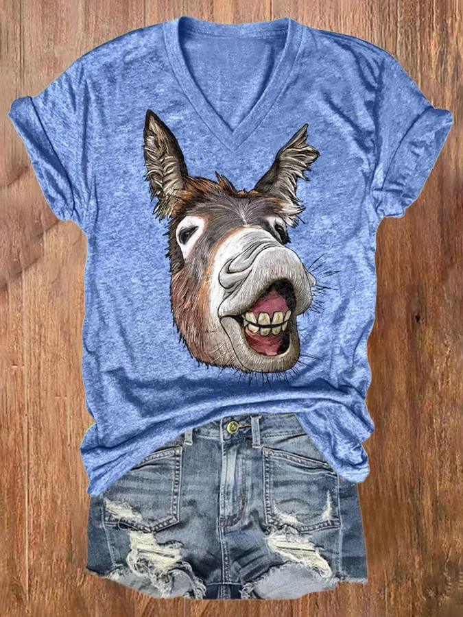 Donkey Face Print Short Sleeve T-Shirt socialshop