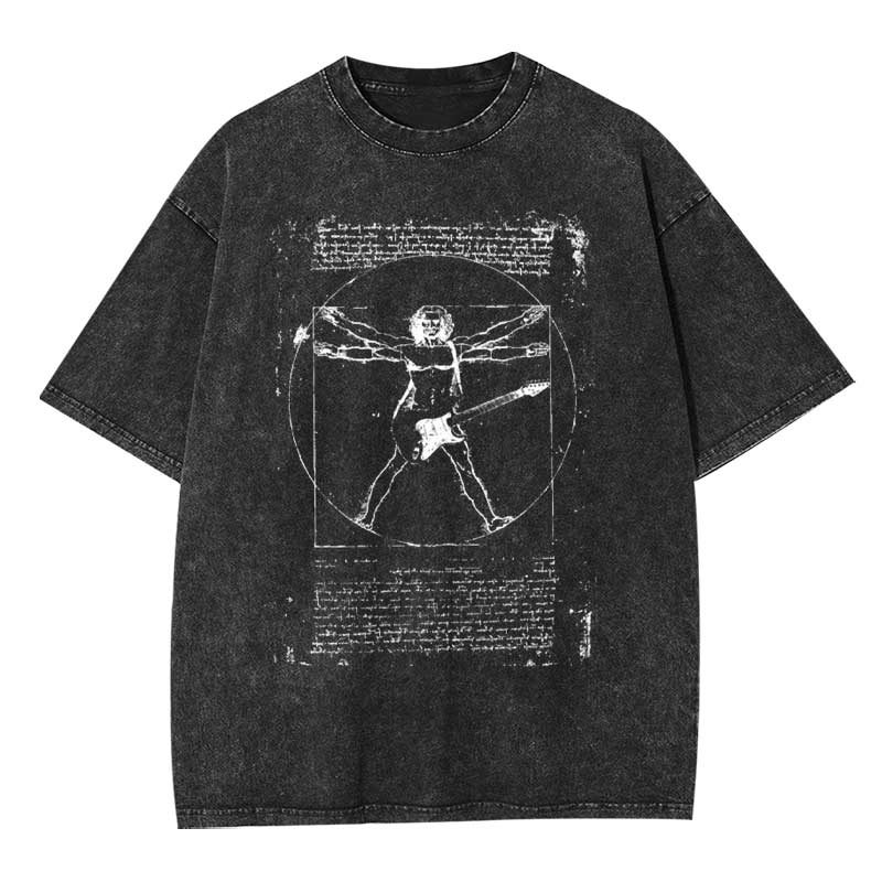 Vitruvian Man Guitar Music Player Washed T-shirt
