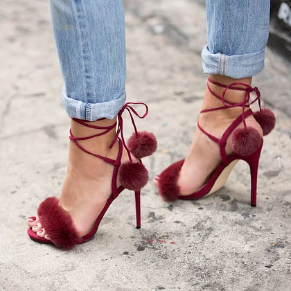 Fuzzy block fashion heels