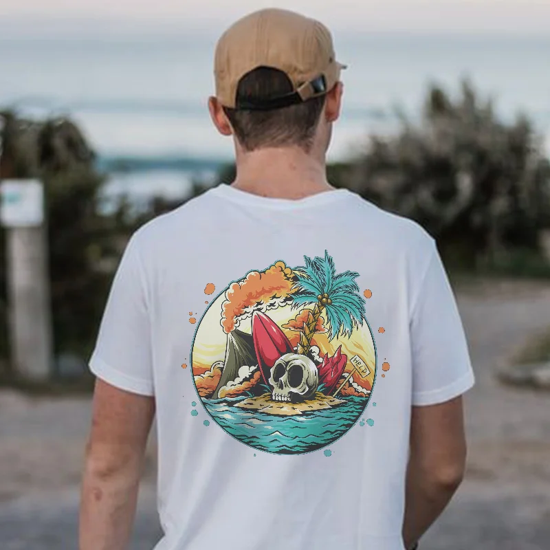 Skull Patterns Island Printed Surfing T-shirt