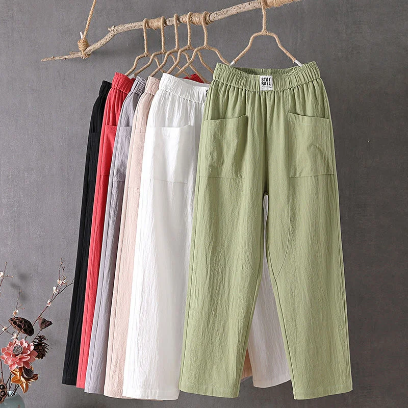 Women's Cotton Linen Cotton Blend Micro Elastic Pants