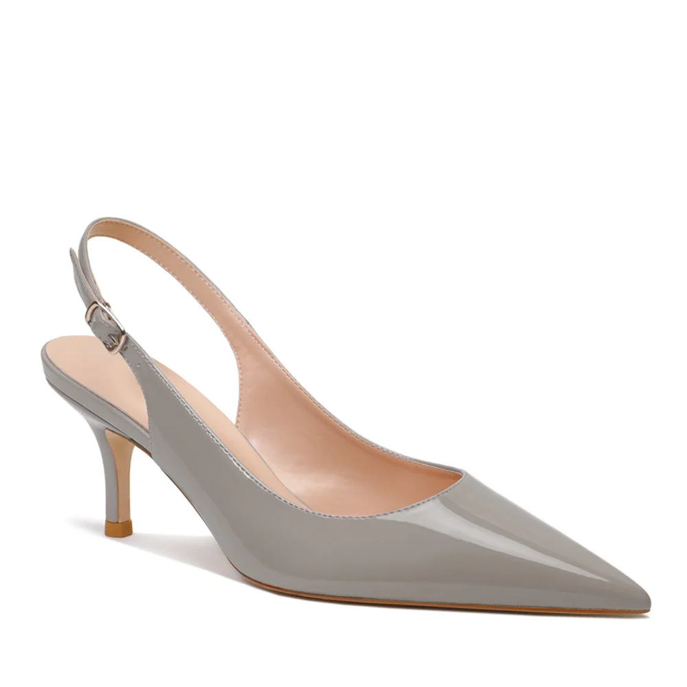 Women's Pointed Toe Slingback Shoes Kitten Heel Pumps Patent-MERUMOTE