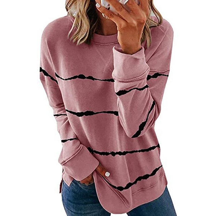 Tie-dye Printing Striped Hoodies Women Round Neck Loose Long Sleeve Sweater Women's Sweatshirt Streetwear Women