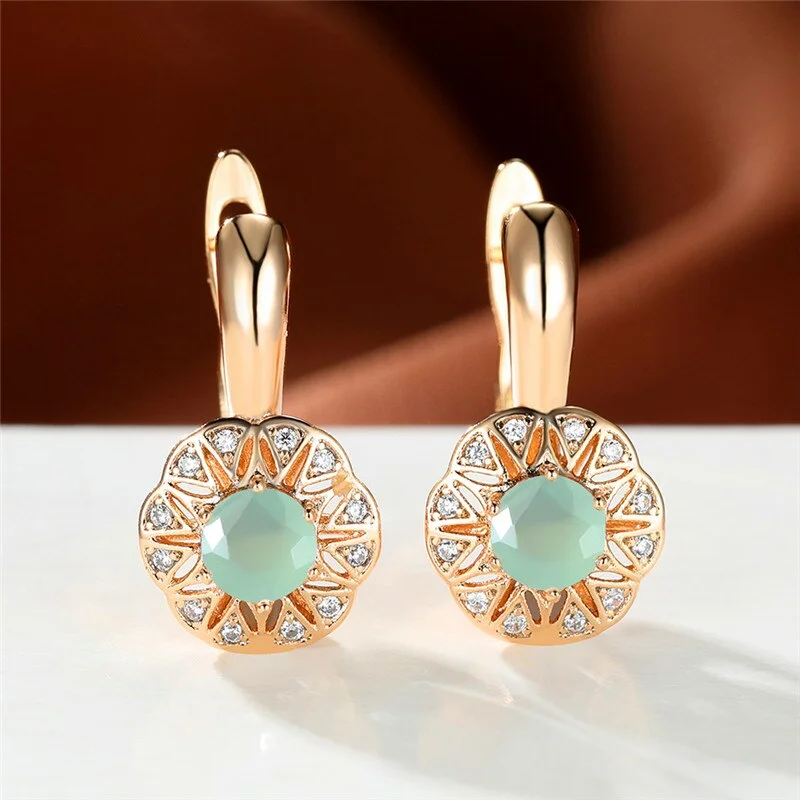 Cute Female Red Zircon Stone Earrings Rose Gold Color Clip Earrings For Women Charm Crystal Rainbow Wedding Earrings
