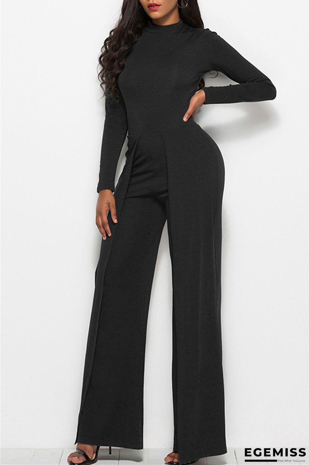 Black Fashion Casual Solid Basic Regular Jumpsuits | EGEMISS