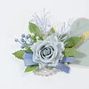 10PCS Blue Wedding Catering Bridal Groom Guests Corsage Boutonniere Wrist Artificial Flower Bouquets