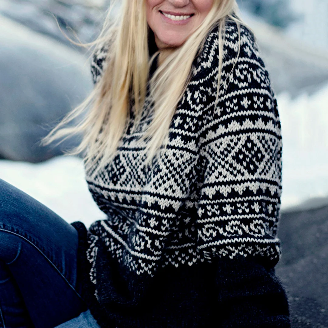 Vintage Beautiful Norwegian Setesdals Knit Jacquard Crew Neck Sweater（Unisex）