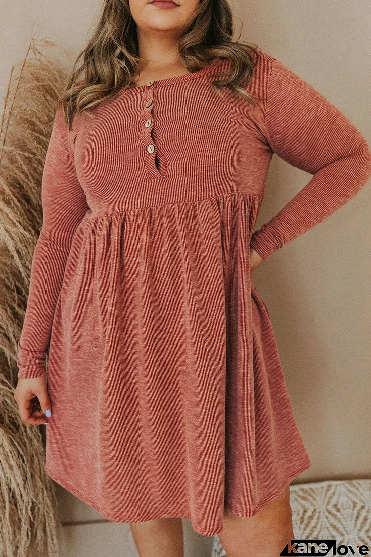 Plus Size Mineral Washed Ribbed Henley Dress