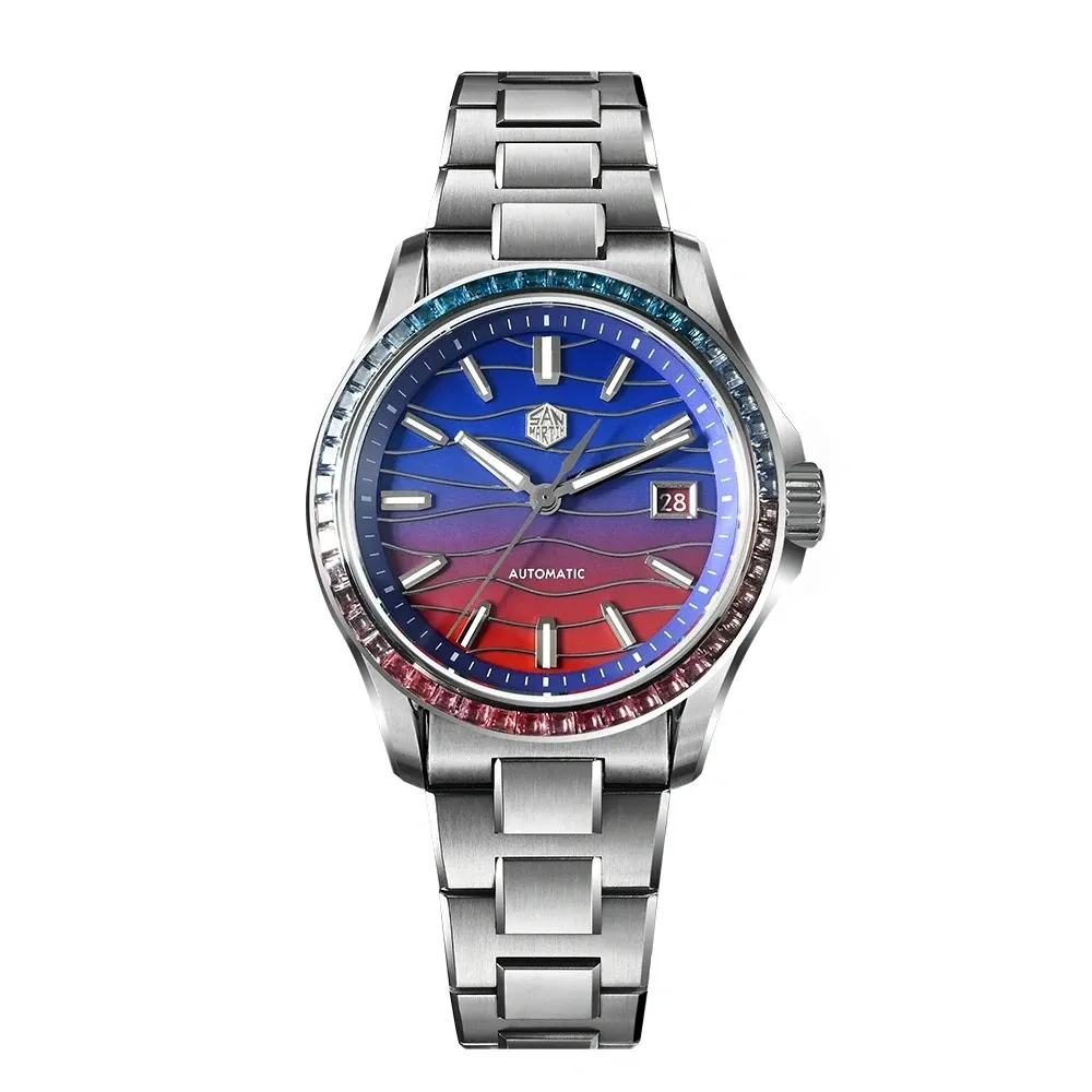 San Martin 39mm Men Watch Miyota 9015 Automatic Mechanical with Gemstones Bezel Mop Dial SN0150 San Martin Watch san martin watchSan Martin Watch