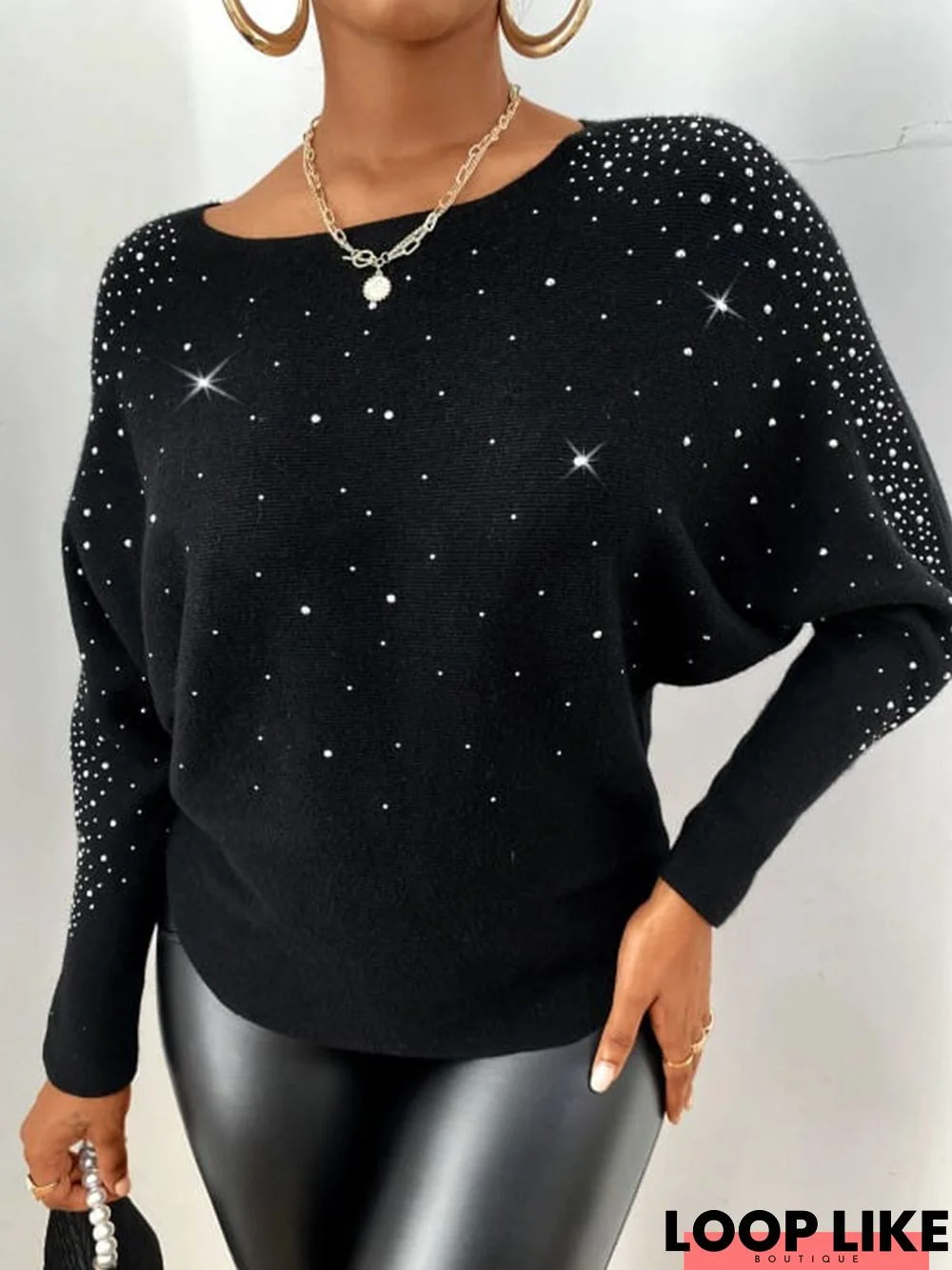 Cotton-Blend Round Neck Long Sleeve Top