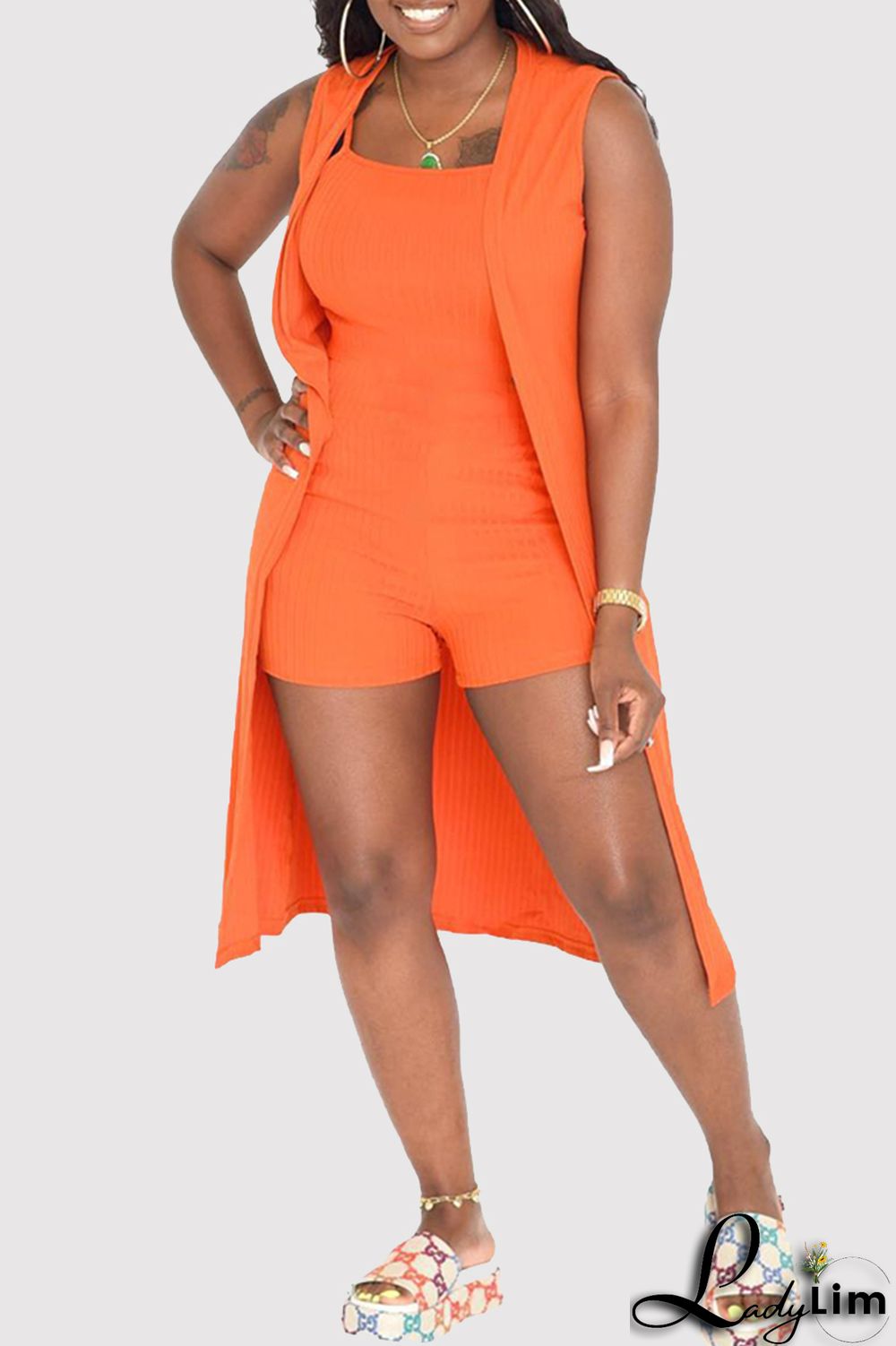 Yellow Fashion Casual Solid Basic Square Collar Sleeveless Two Pieces