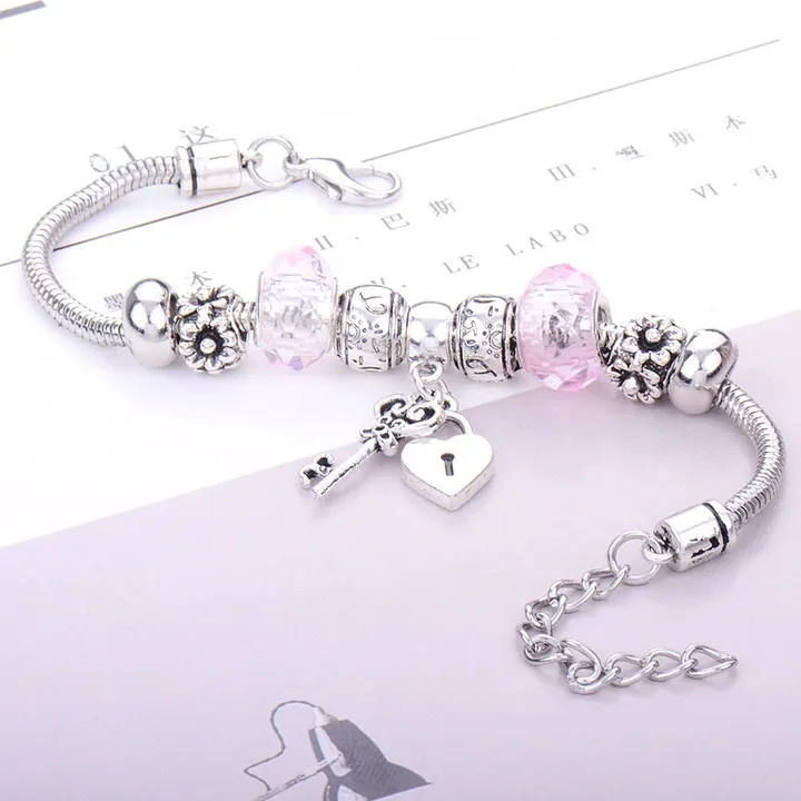 Adjustable Size Diamond Bracelet Diy Resin Beads Bracelet Butterfly Glass Large Hole Beads Beaded Bracelet Ladies