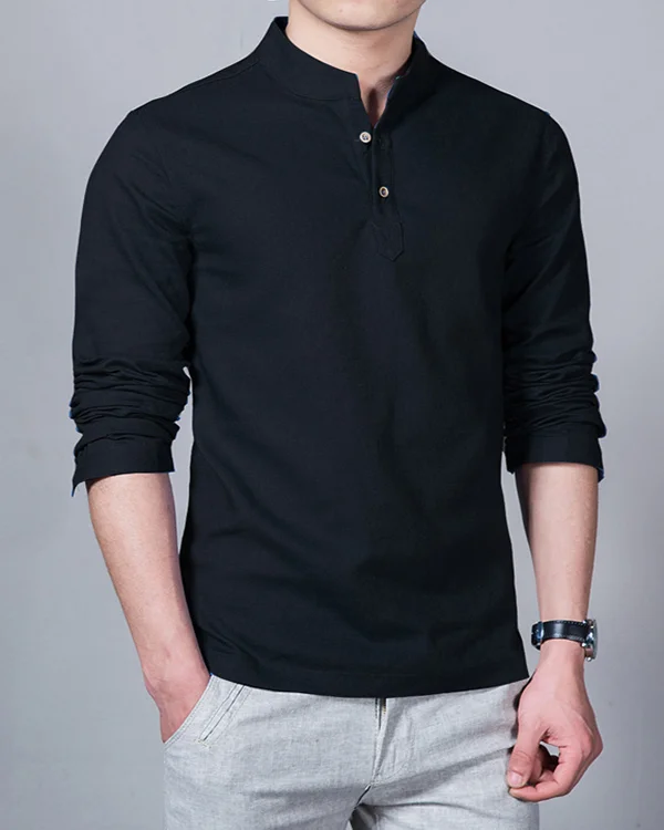 Solid Color Long Sleeve Plus Size Men's Cotton Linen Shirt Top-ttstudio