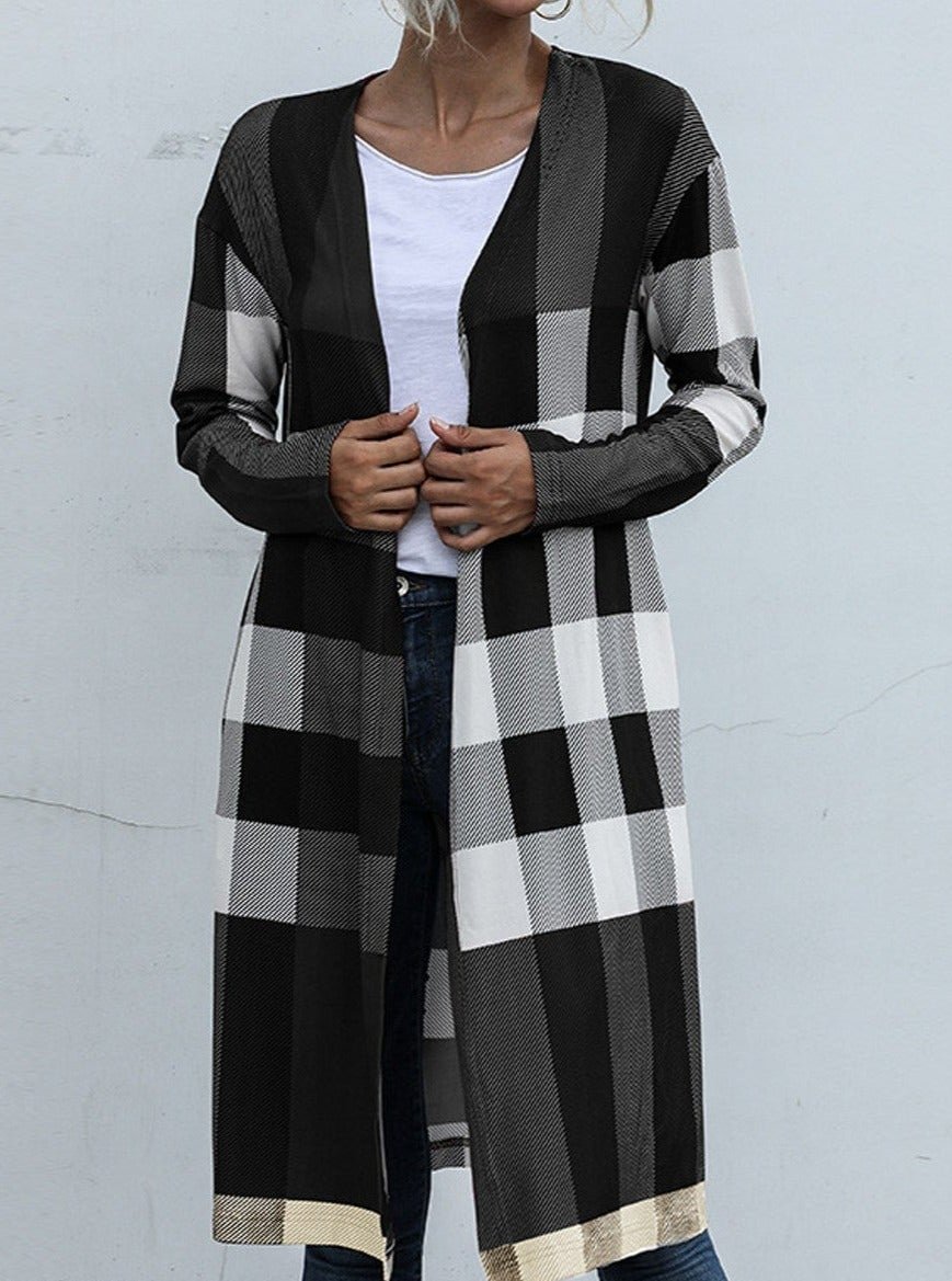Casual Plaid Stitching Buttonless Long-Sleeved Cardigan | EGEMISS