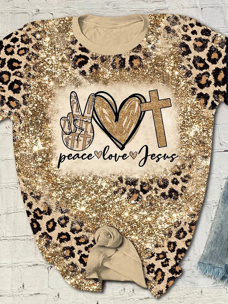 Peace Love Jesus Print Short Sleeve T-shirt