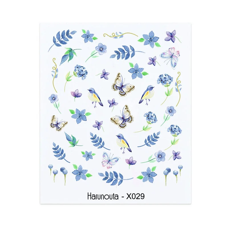 Harunouta Spring Water Nail Decal And Sticker Flower Leaf Tree Green Simple Summer DIY Slider For Manicuring Nail Art Watermark