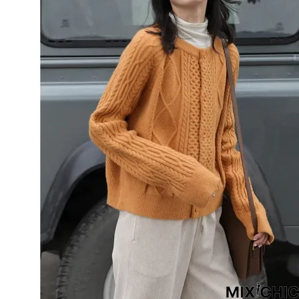 Casual Vintage Knitted Solid Sweater