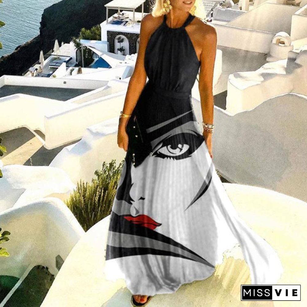 Halter Abstract Printed Beach Dress