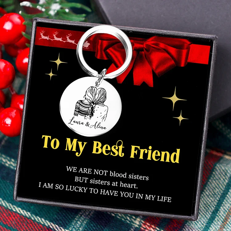 To My Best Friend Circle Keyring Custom 2 Names Metal Keychain Personalized Gift For Bestie/Sister